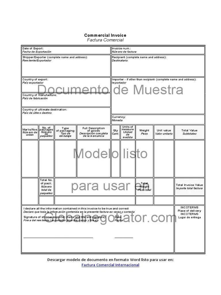 Ejemplo Factura Comercial Internacional PDF | PDF | Transporte De Mercancías | Comercio