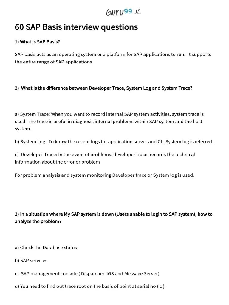 60 SAP Basis Interview Questions | PDF | Sap Se | Kernel (Operating System)