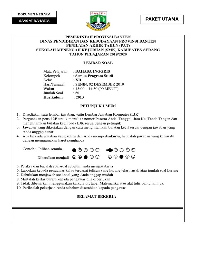 Arsip soal pas 2019 bhs inggris sma ips. 2 Soal Pas Ganjil 19 20 Bahasa Inggris Kab Serang Final Pdf