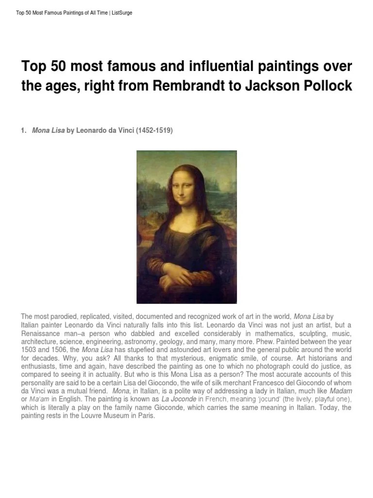 Top50MostFamousPaintings PDF | PDF | Paintings | Plastic Arts