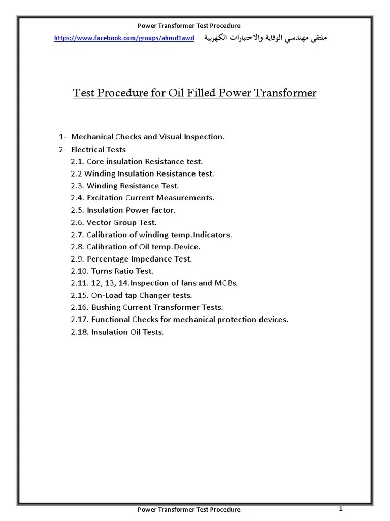 Power Transformer Test Procedure | Download Free PDF | Transformer | Insulator (Electricity)