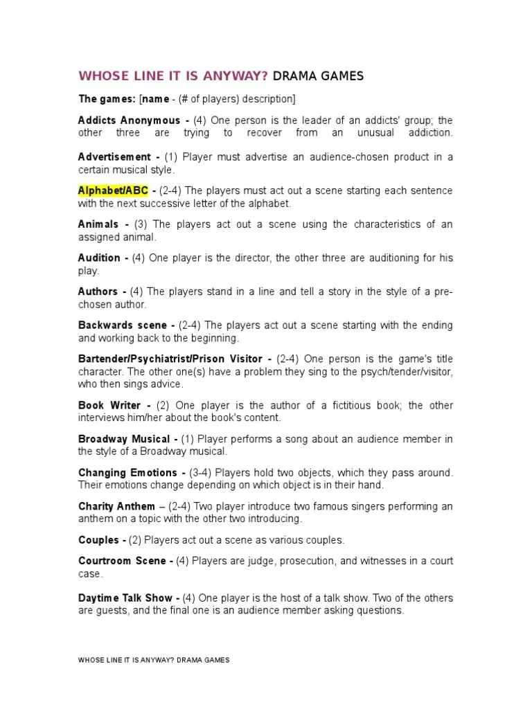 Whose Line Is It Anyway Games | PDF | Actor | Entertainment