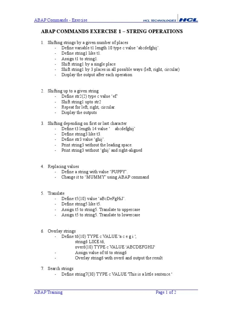 Exercise - ABAP Commands | PDF | String (Computer Science) | Notation