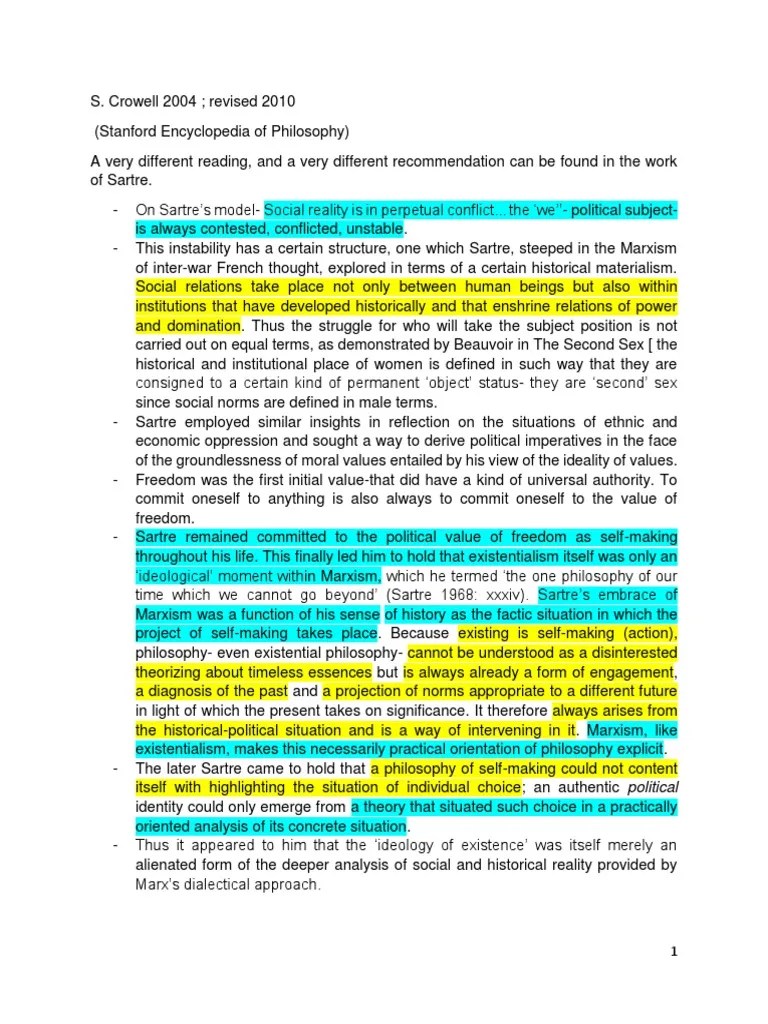Existentialism - Crowell 2004 | PDF | Existentialism | Jean Paul Sartre