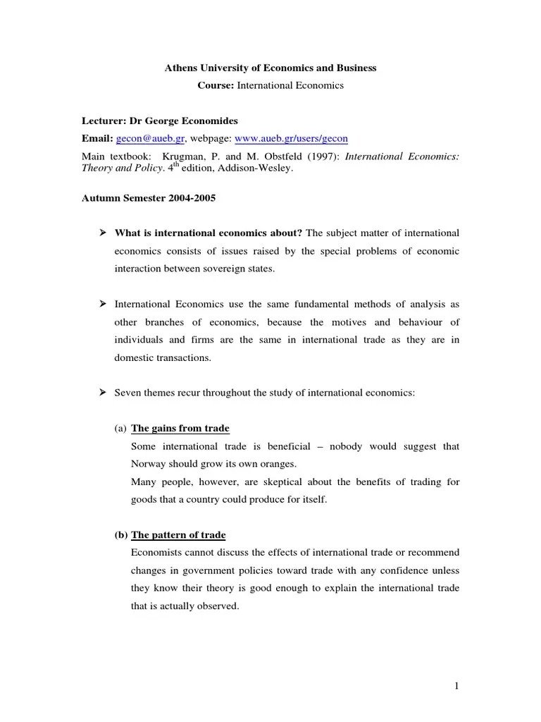 International Economics I - Lecture Notes | PDF | International Economics | Economics