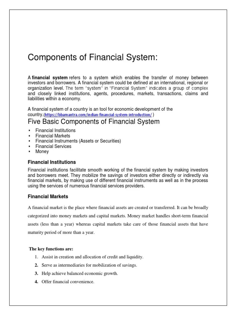 Components Of Financial System | PDF | Financial Markets | Securities (Finance)