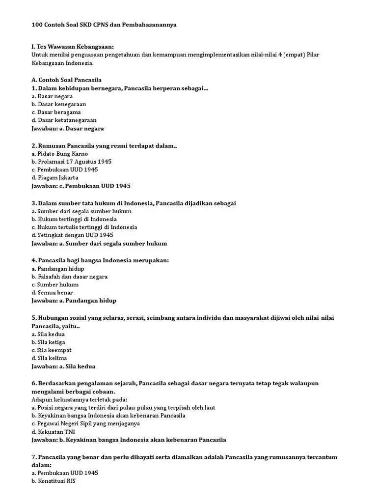 Berdasarkan pengalaman sejarah, pancasila sebagai dasar negara . 100 Contoh Soal Skd Cpns Dan Pembahasanannya Pdf