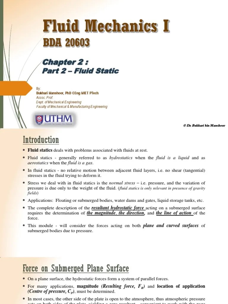 Chapter2 Part2-Fluidstatic PDF | PDF | Pressure | Stress (Mechanics)