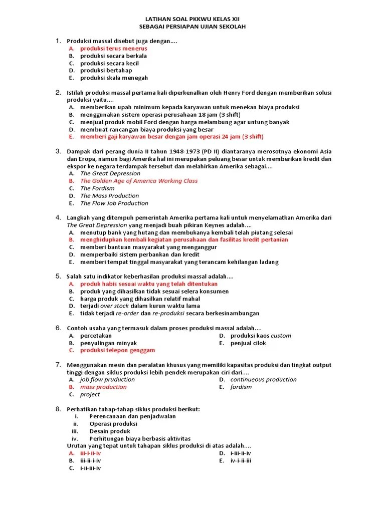 Latihan Soal Pkkwu Kelas Xii | PDF