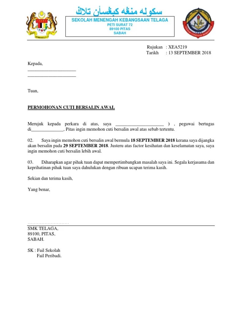 Simak juga format surat cuti hingga risiko tidak menggunakan cuti melahirkan. Surat Cuti Awal Pdf