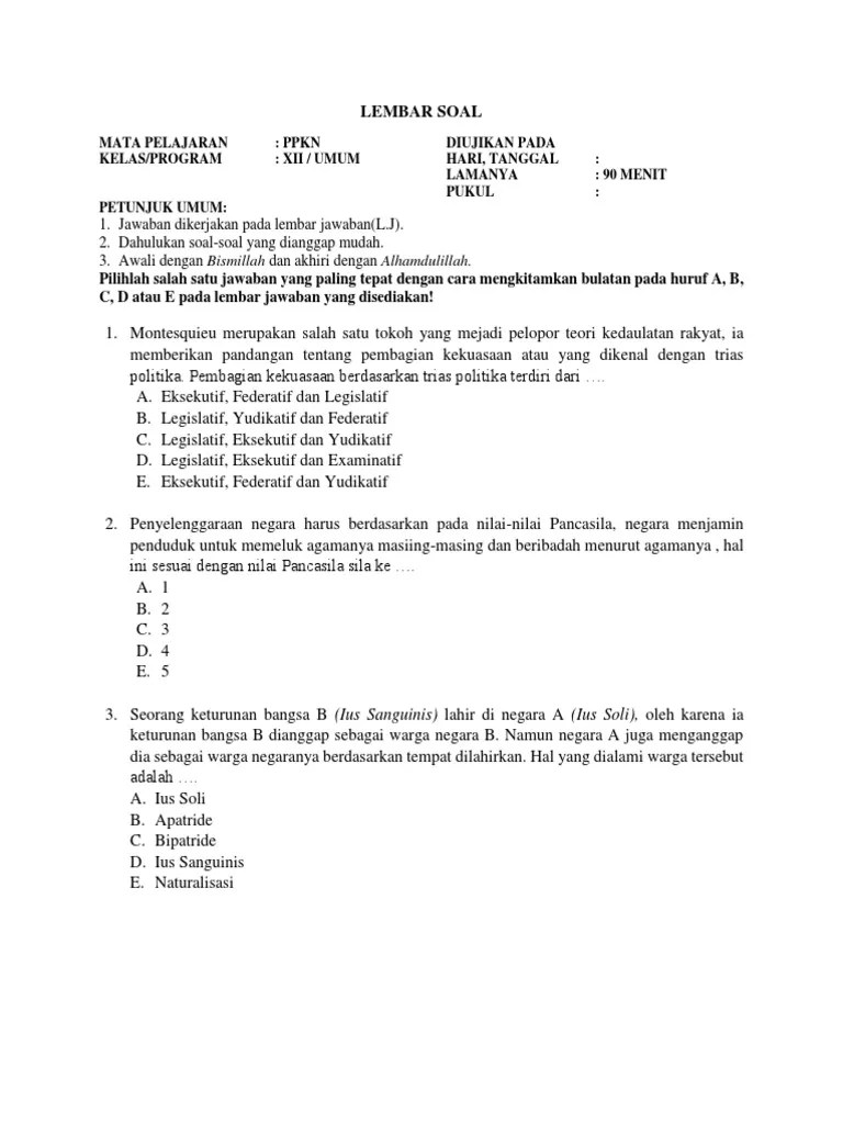 Naskah Soal PPKN | PDF