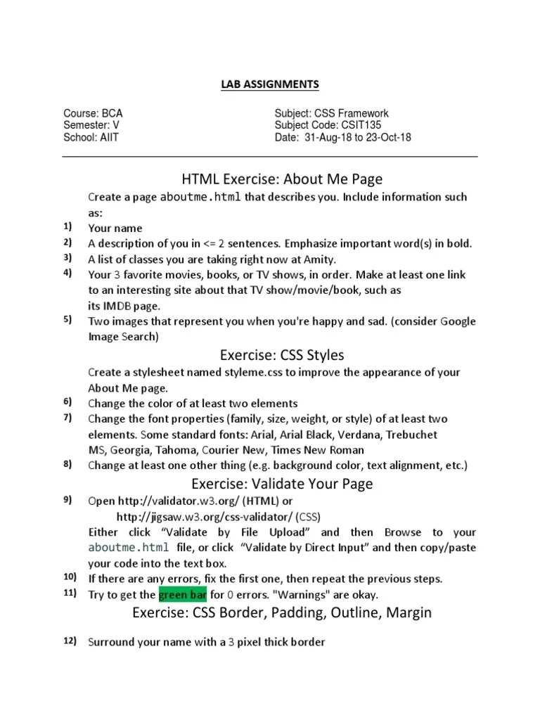 CSS Lab | PDF | Cascading Style Sheets | Html Element