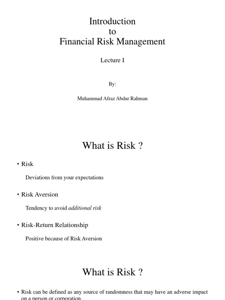 Lecture 1-Financial Risk Management | PDF | Risk Management | Financial ...