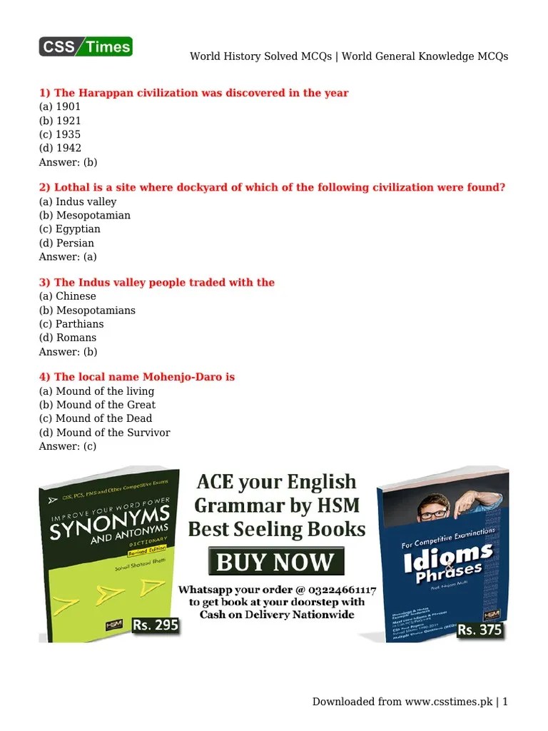World History Solved MCQs - World General Knowledge MCQs PDF | PDF ...