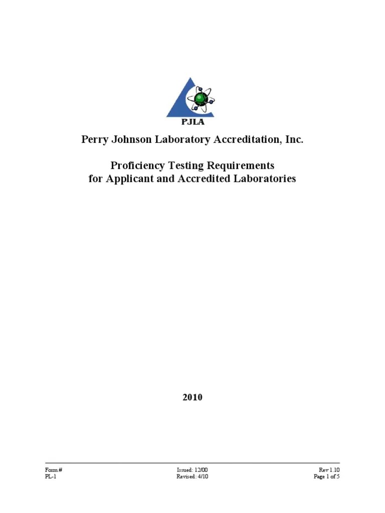 Pjla Proficiency Testing Requirements Pdf Calibration Laboratories