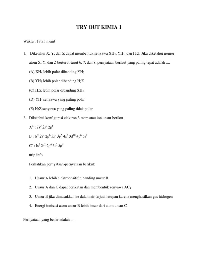 Try Out Kimia 1 | PDF