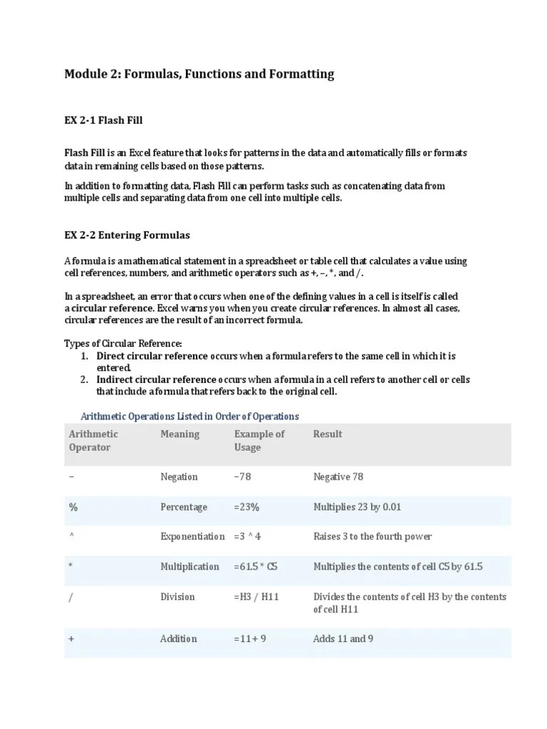 Excel - Module 2 (Formulas, Functions, And Formatting) | PDF ...