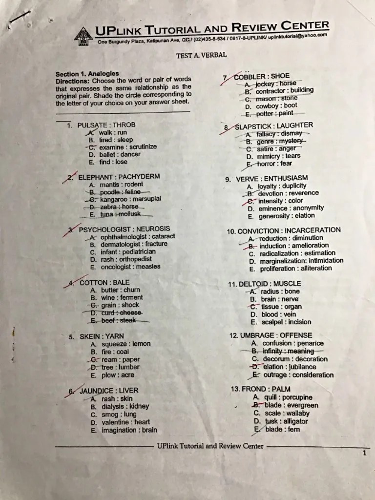 Verbal + Inductive Reasoning Uplink Final Exam | PDF