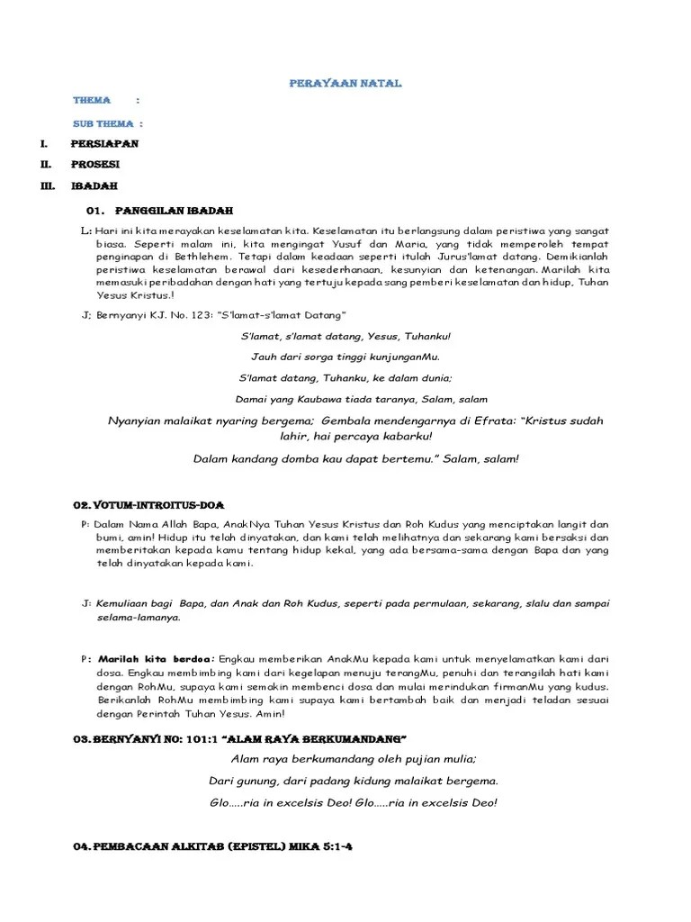 Putra natal, kami berdoa dan mengucap syukur. Liturgi Natal Keluarga Pdf