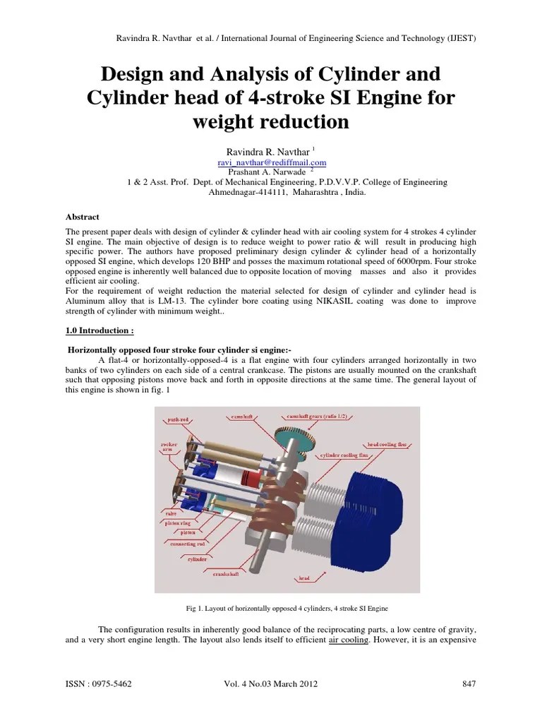 Design And Analysis Of Cylinder And Cylinder Head Of 4-Stroke SI Engine For Weight Reduction ...