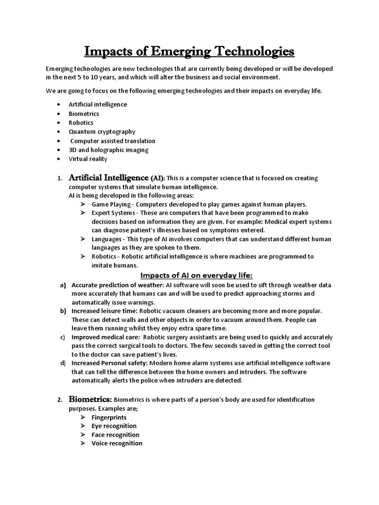 Impacts Of Emerging Technologies | PDF | Biometrics | Artificial ...