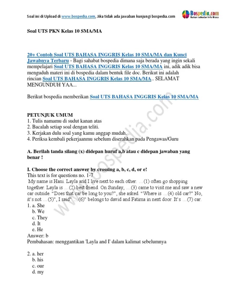 19.02.2020 · australia adalah negara yang menggunakan bahasa inggris sebagai bahasa resmi kenegaraan. 20 Contoh Soal Uts Bahasa Inggris Kelas 10 Sma Ma Dan Kunci Jawabnya Pdf