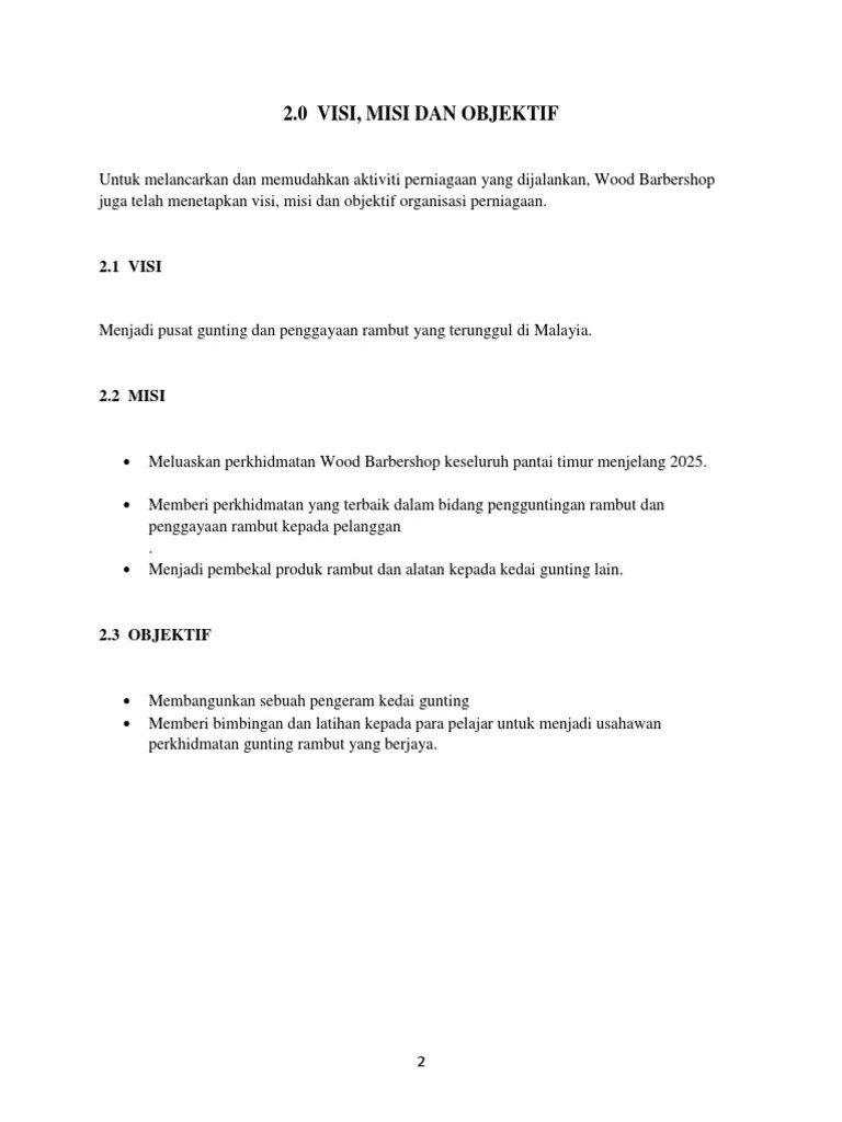 Contoh kertas kerja rancangan perniagaan for education purpose. Visi Misi Obj Pdf