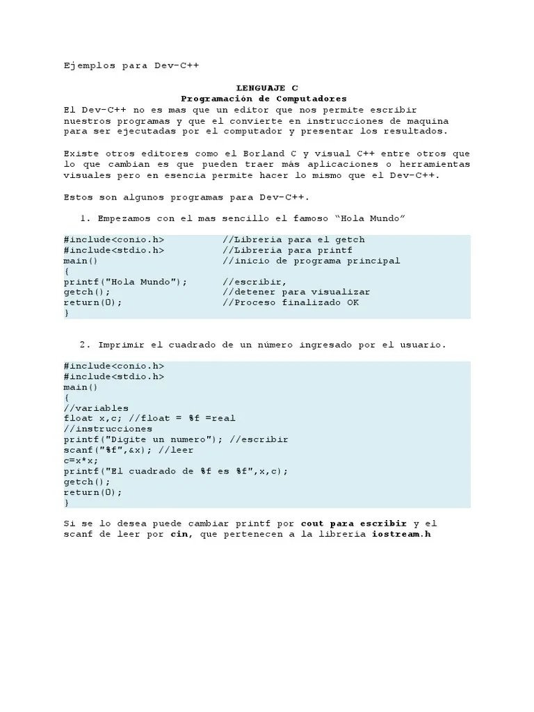 Practicas Dev C++ | PDF | Algoritmos | C (lenguaje De Programación)