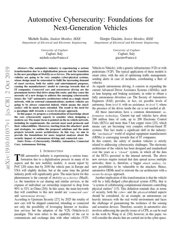 Automotive Cybersecurity | PDF | Information Security | Computer Network