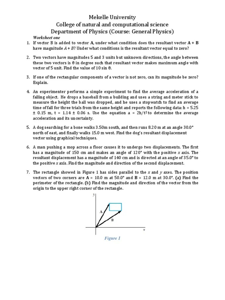 General Physics Worksheet - Chapter 1 - (Phys1011) | PDF | Euclidean Vector | Angle