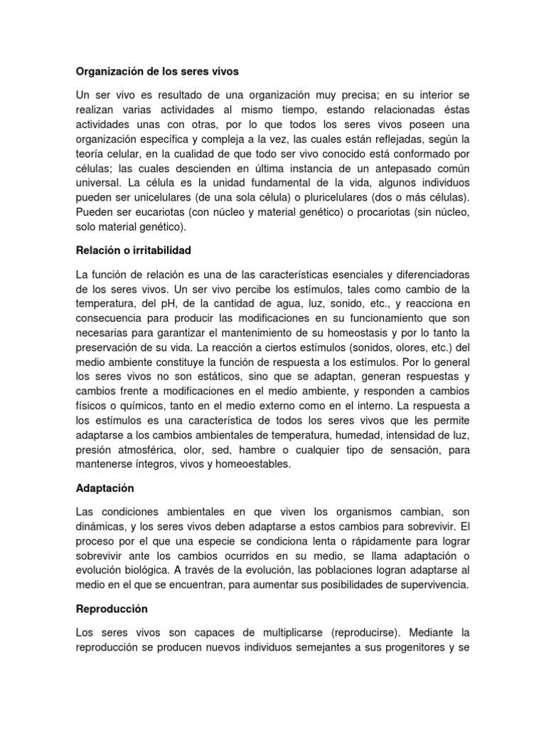 Organización De Los Seres Vivos | PDF | Reproducción | Organismos