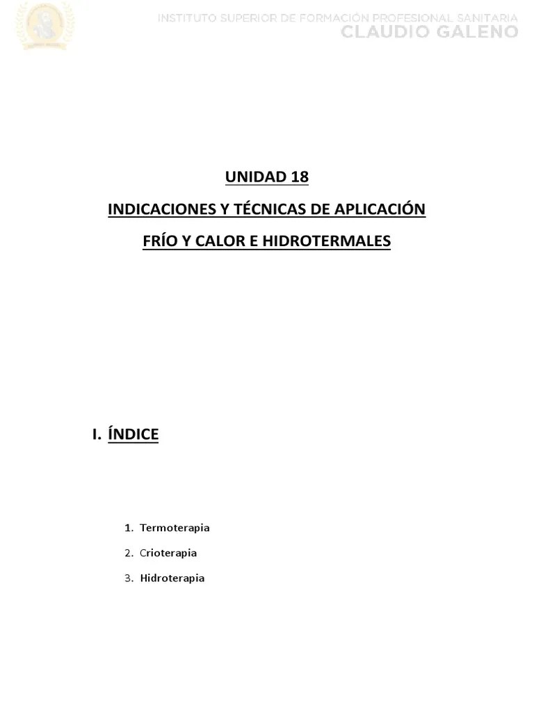 Unidad 18 Indicaciones Y Técnicas De Aplicación Frío Y Calor E Hidrotermales | PDF