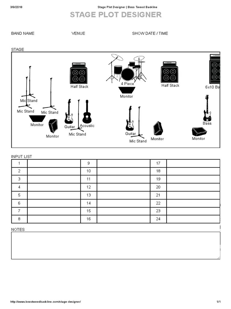 Basic Stage Plot And Input List For A 4-Piece Band Playing At An ...