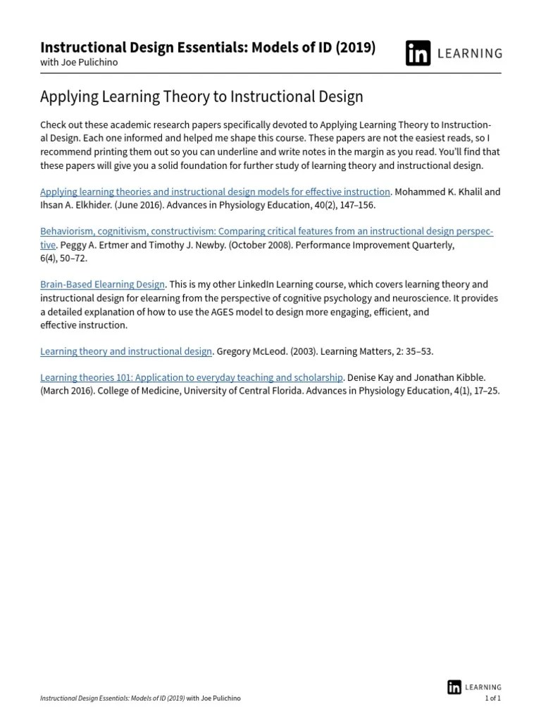 Applying Learning Theory To Instructional Design | PDF