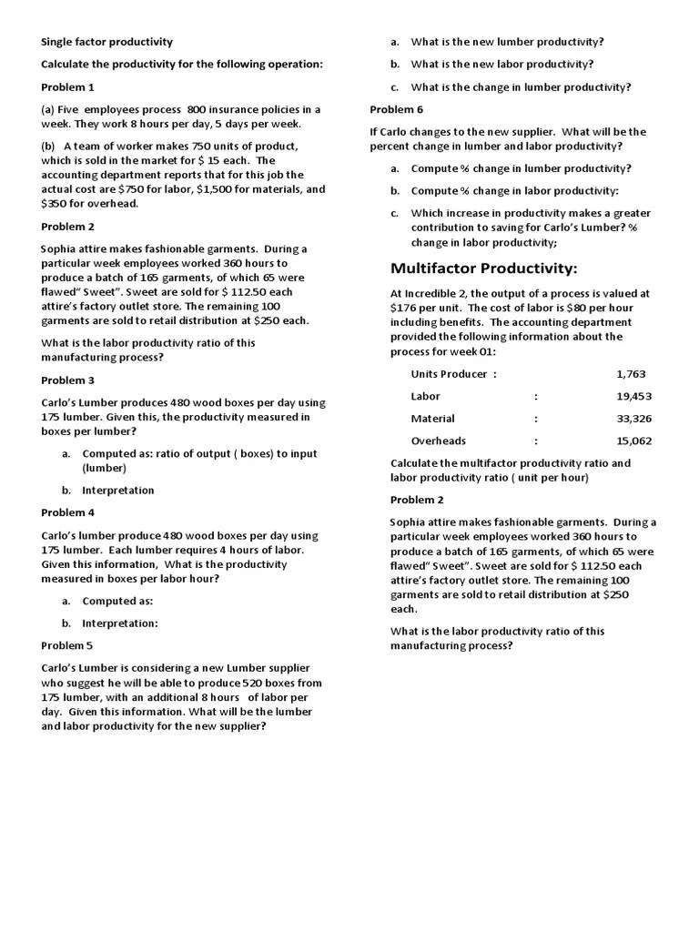 Single Factor Productivity | PDF | Workforce Productivity | Business Economics