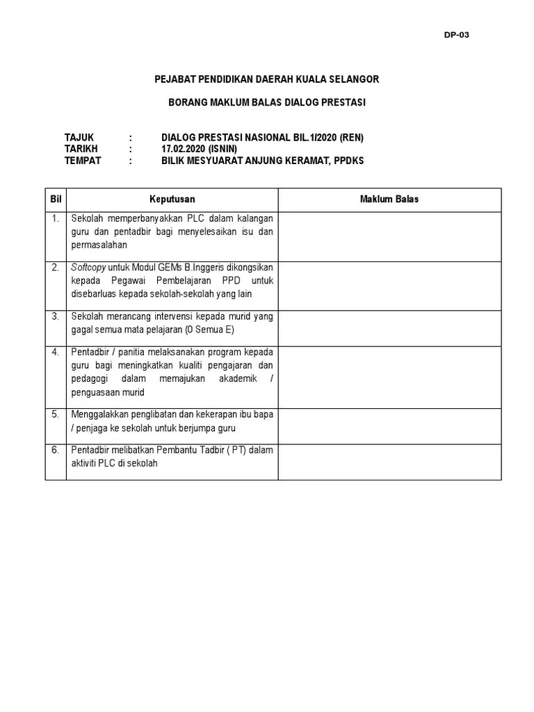 Contoh Borang Maklum Balas Program Borang Maklum Balas Program Pmgs18