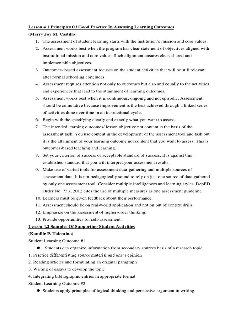 Assessment Of Learning Chapter 4 | PDF