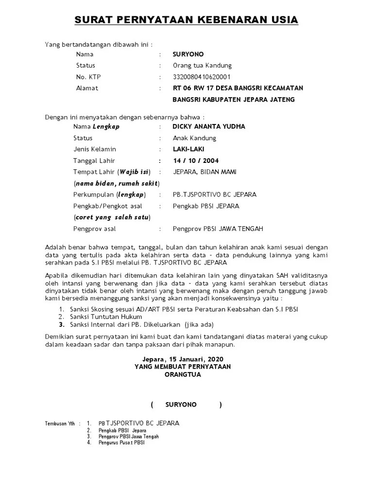 Maybe you would like to learn more about one of these? Surat Pernyataan Kebenaran Usia Atlet