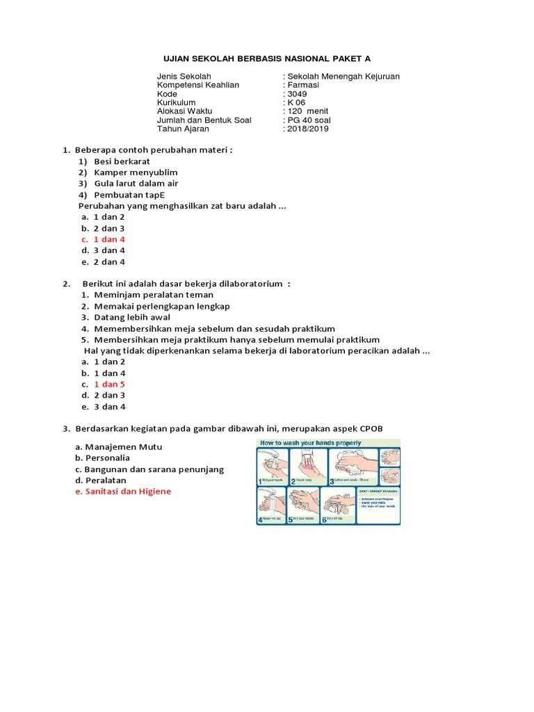 Paket A Lengkap Soal Usbn Farmasi 2018 2019 (Irisan) | PDF