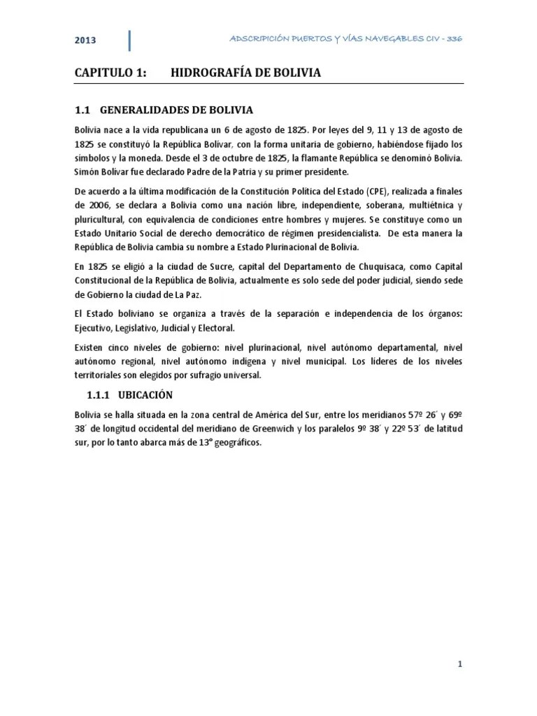 Capitulo 1 Hidrografia De Bolivia 1.1 Ge PDF | PDF | Biomas Acuáticos | Geomorfología