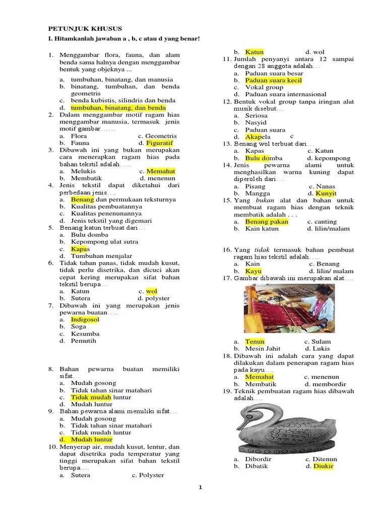 Soal SBK Ragam Hias Bahan Tekstil | PDF
