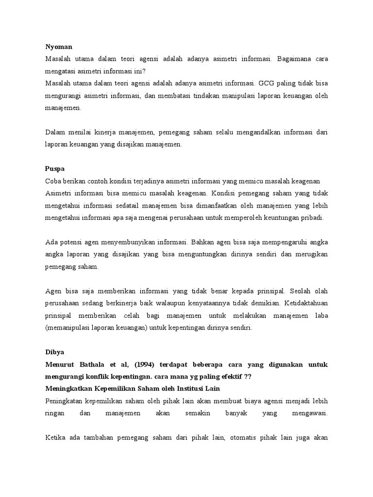 Pertanyaan Teori Keagenan | PDF