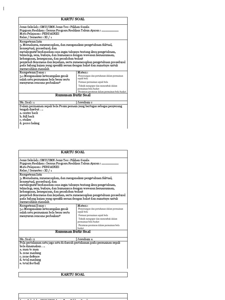 04.03.2021 · soal matematika kelas 7 di lengkapi dengan berbagai soal pilihan pg atau essay kurikulum untuk smp dan mts lengkap dengan kunci. Kartu Soal Penjas Kls 11 Smstr 1 Pdf