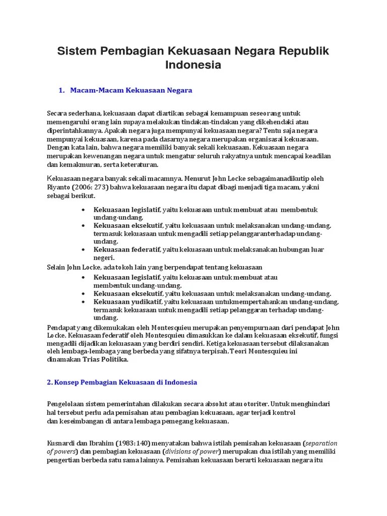 Sistem Pembagian Kekuasaan NKRI | PDF