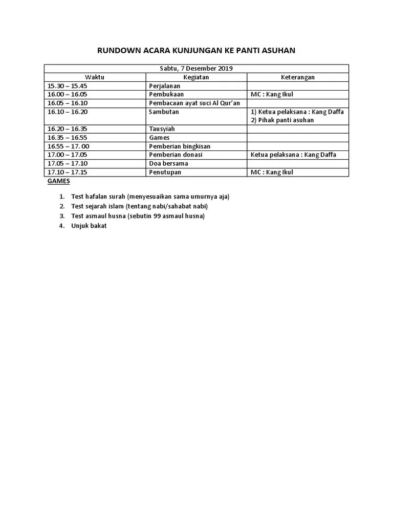 Rundown Acara Kunjungan Ke Panti Asuhan | PDF