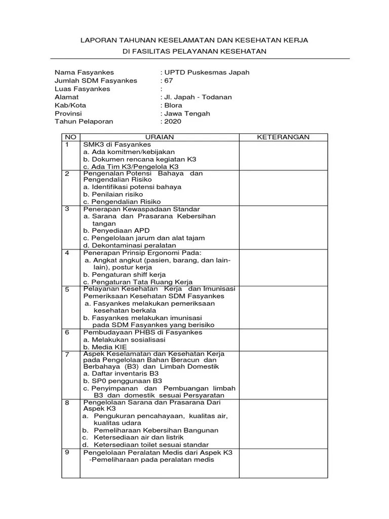 Laporan Tahunan K3 2020 | PDF