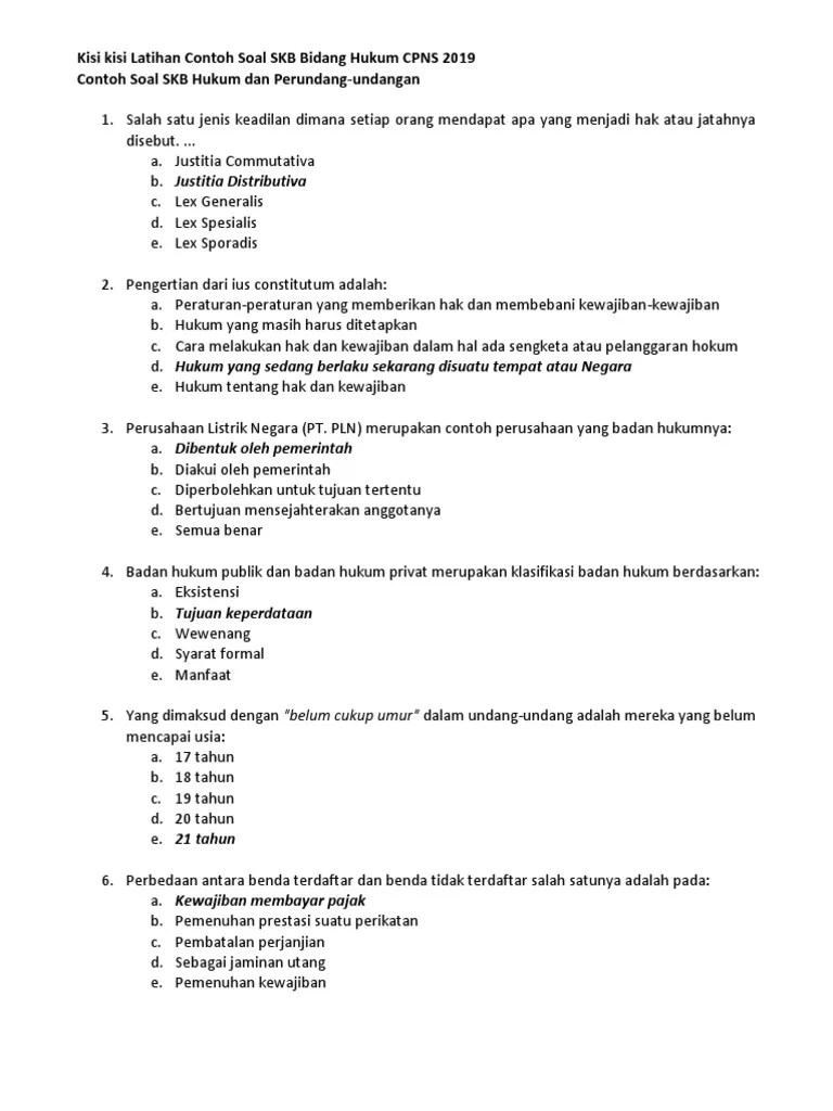 Kisi Kisi Latihan Contoh Soal SKB Bidang Hukum CPNS 2019 | PDF
