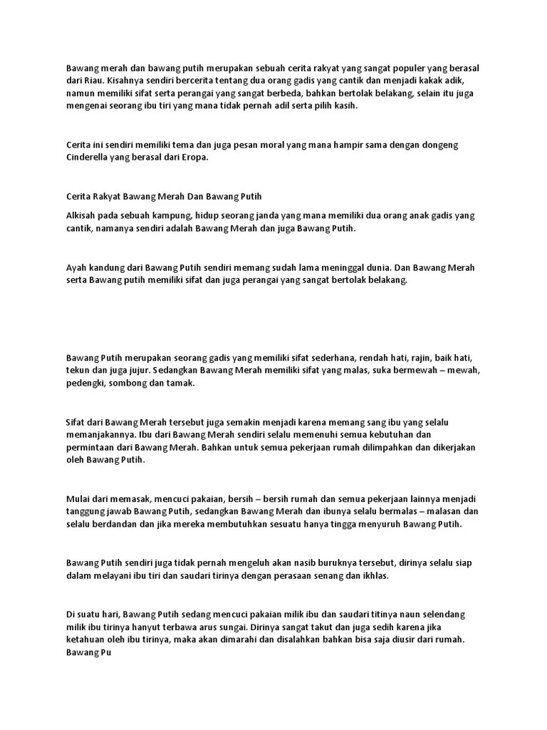 Bawang Merah Dan Bawang Putih Merupakan Sebuah Cerita Rakyat Yang Sangat  Populer Yang Berasal Dari Riau | PDF