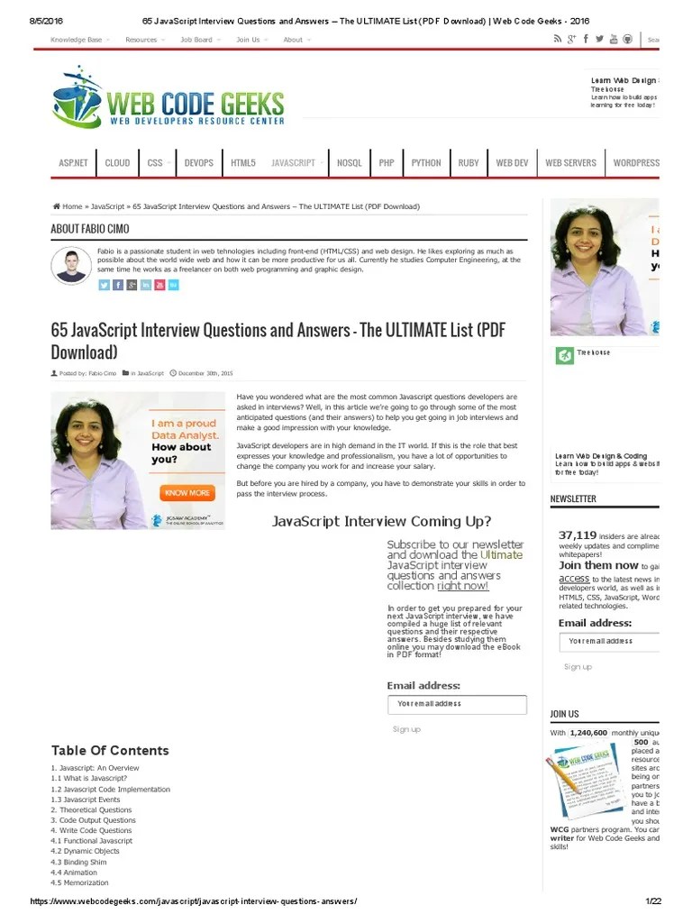 65 JavaScript Interview Questions And Answers - The ULTIMATE List (PDF ...