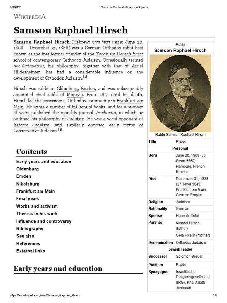 Samson Raphael Hirsch - Wikipedia | PDF